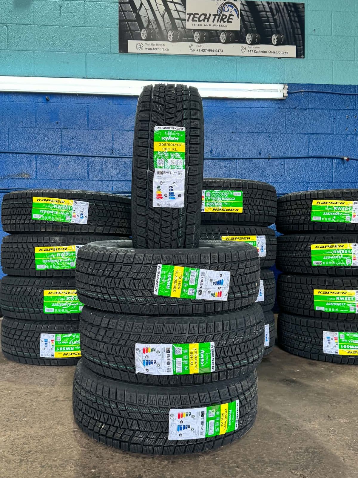 A set of Kapsen IceMax RW501 winter tires in 205/60R16 at Techtire, Ottawa