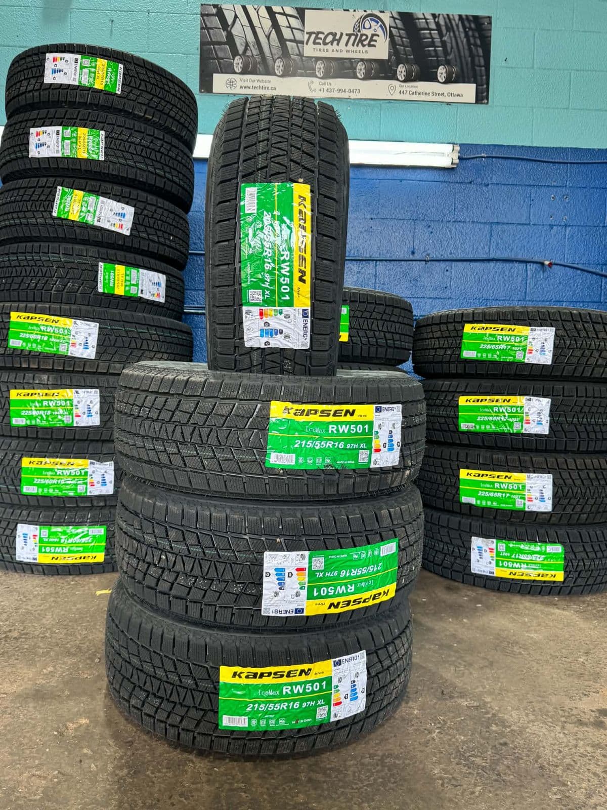 A set of Kapsen IceMax RW501 winter tires in 215/55R16 at Techtire, Ottawa