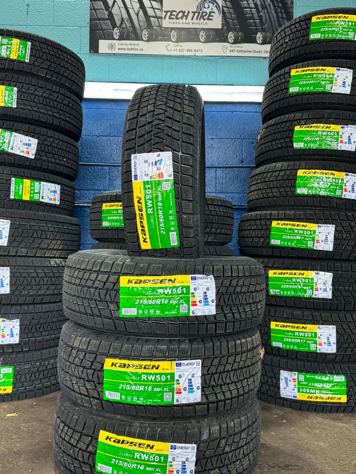 A set of Kapsen IceMax RW501 winter tires in 215/60R16 at Techtire, Ottawa