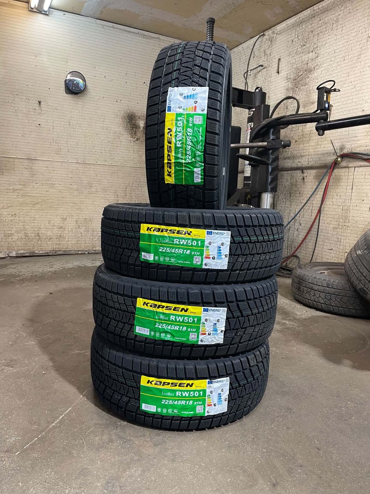 A set of Kapsen IceMax RW501 winter tires in 225/45R18 at Techtire, Ottawa