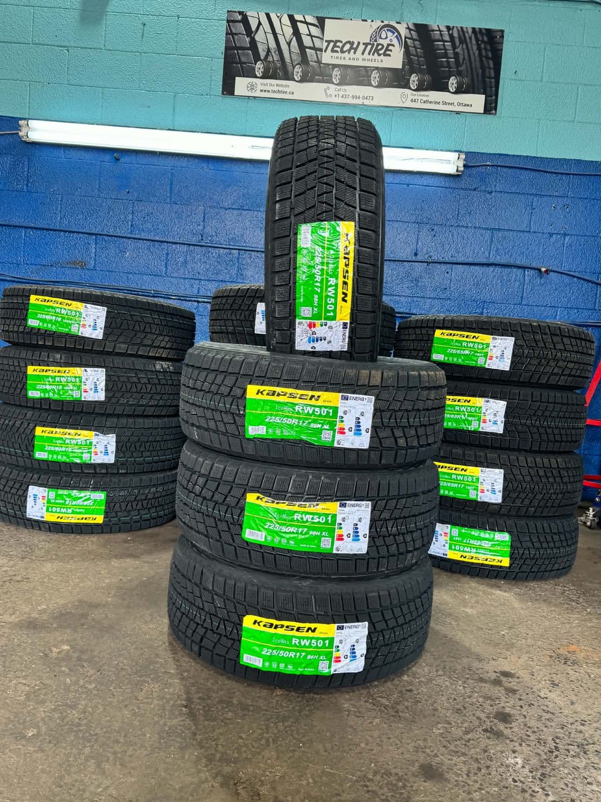 A set of Kapsen IceMax RW501 winter tires in 225/50R17 at Techtire, Ottawa