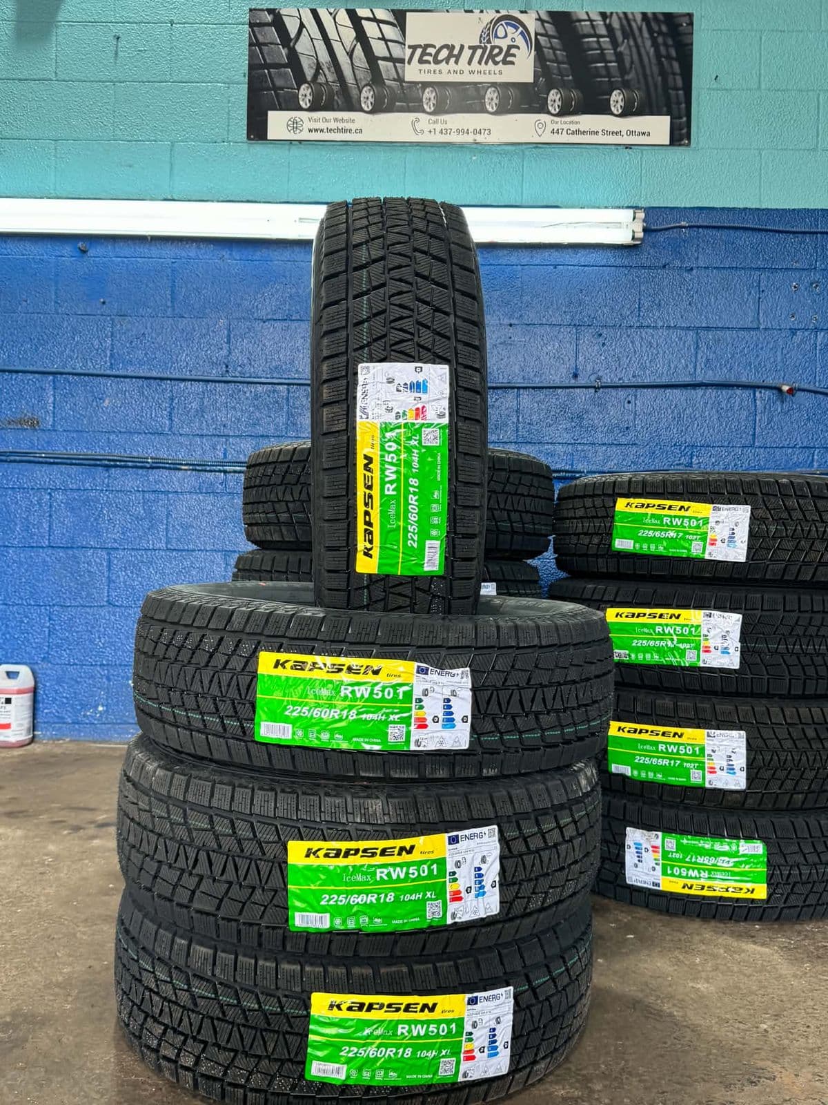 A set of Kapsen IceMax RW501 winter tires in 225/60R18 at Techtire, Ottawa