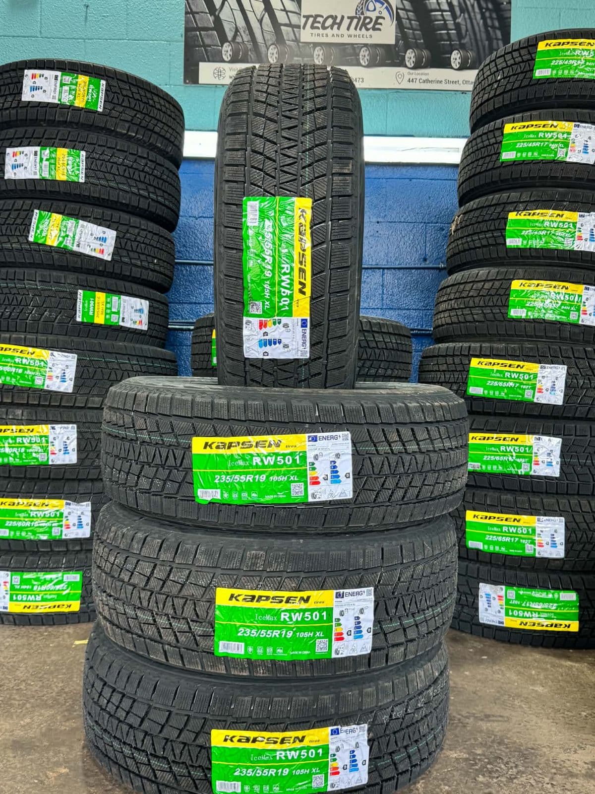 A set of Kapsen IceMax RW501 winter tires in 235/55R19 at Techtire, Ottawa
